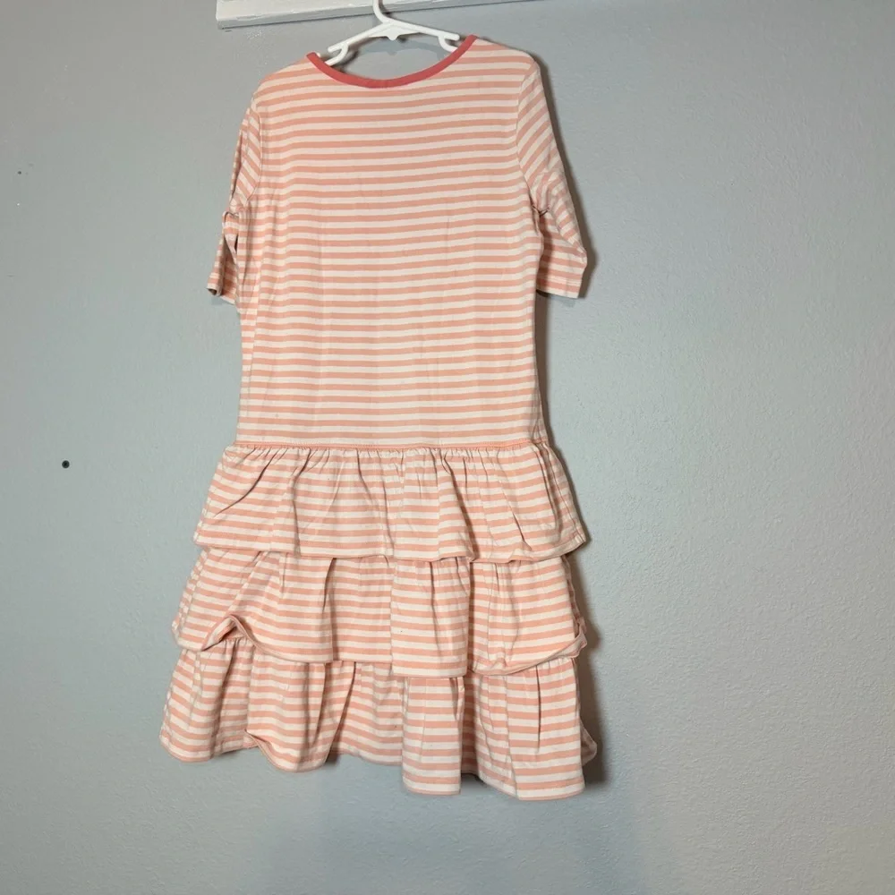 Hanna Andersson Girls Tiered Dress Size 140 or 10 Pink White Striped Ruffles